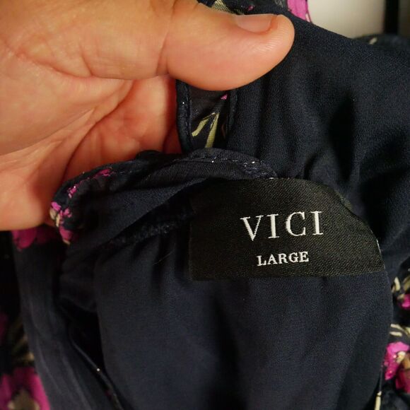 Vici Womens Size L Purple Floral Boho Summer Cocktail Mini Dress 3/4 Sleeve - Picture 4 of 12